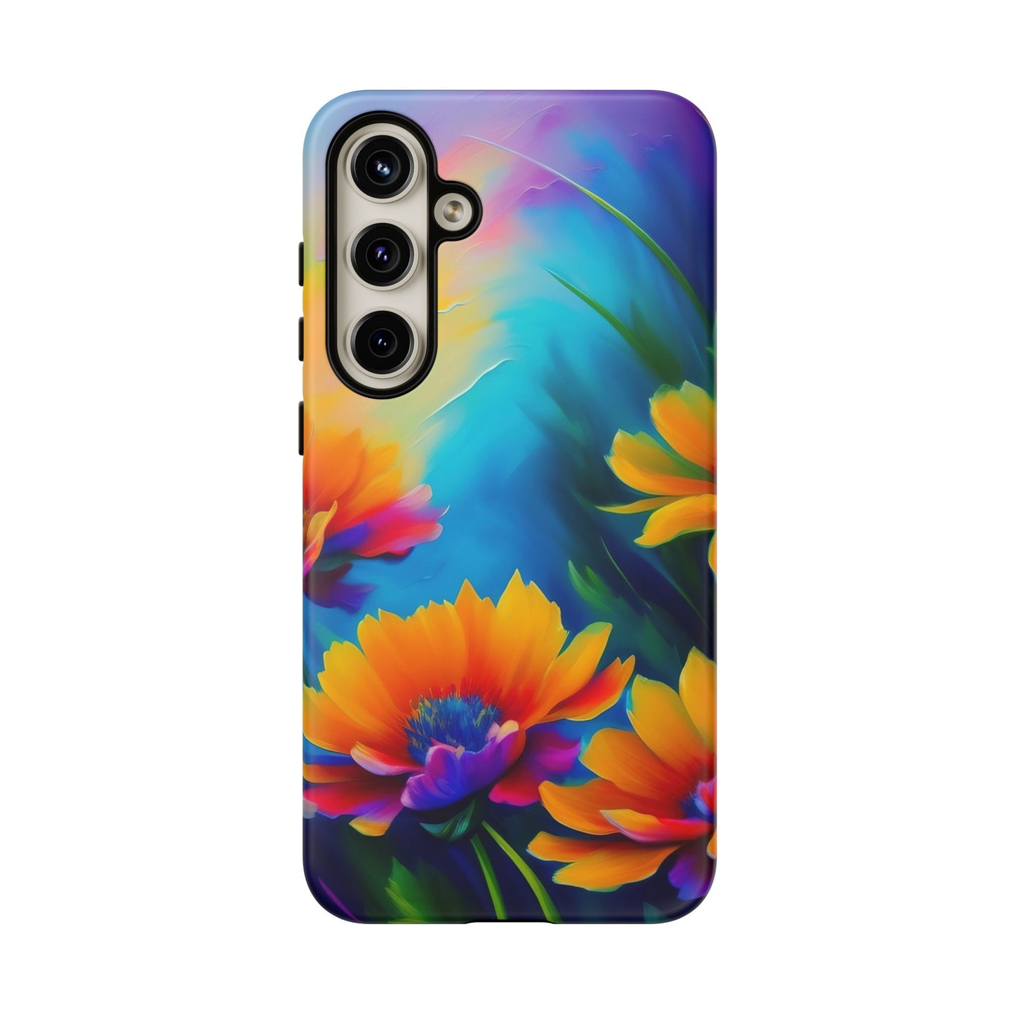 Floral Sunset Tough Phone Case — Vibrant Watercolor Flowers Protective Cover