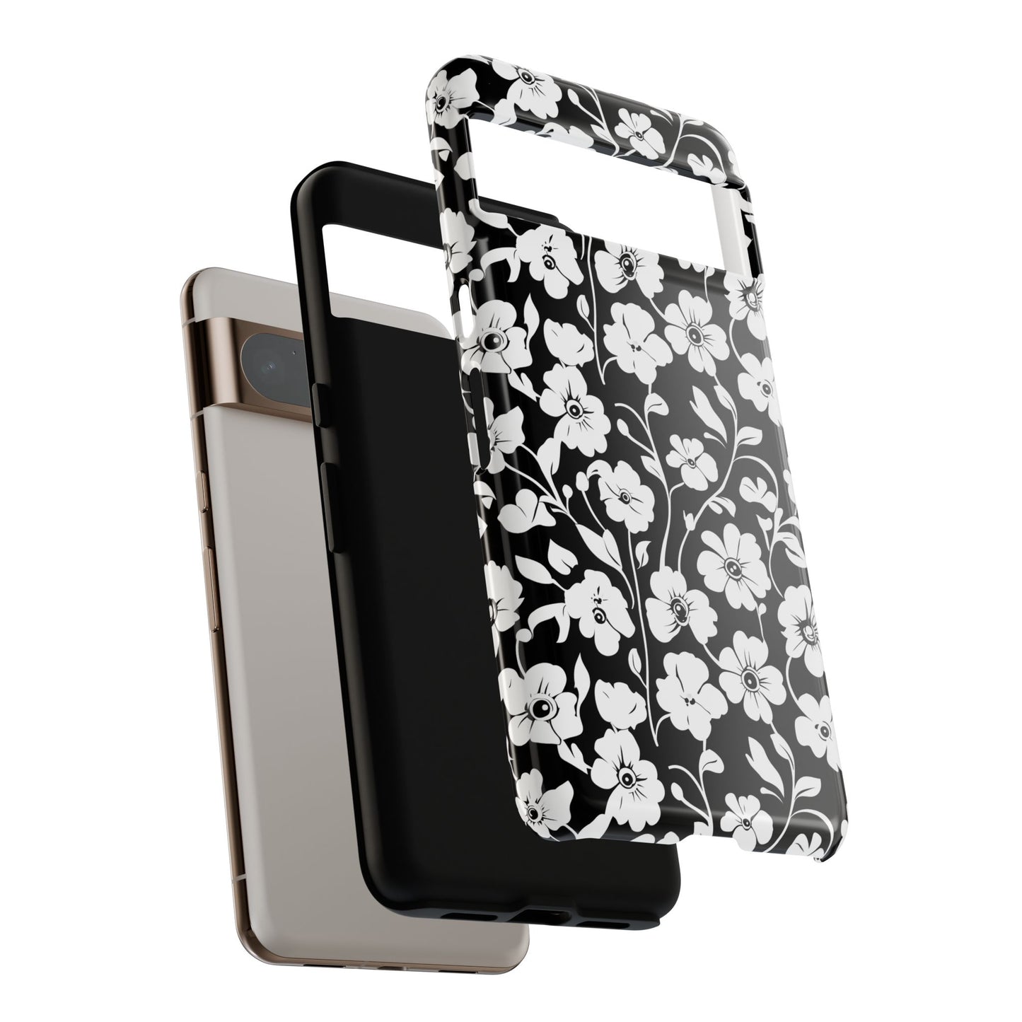 Floral Noir Tough Phone Case — Black & White Flower Protective Cover