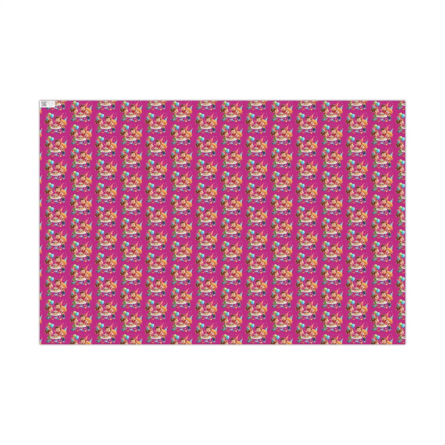 Gift Wrap Paper - Vintage Party Cats with Balloons Pattern (Bright Pink)