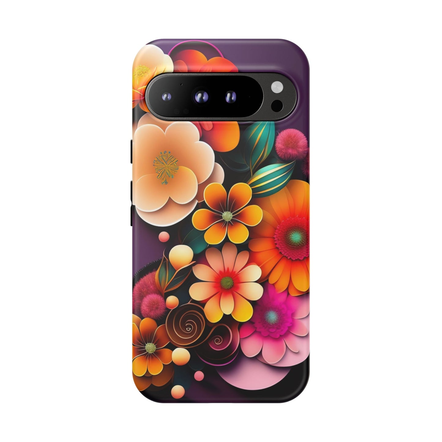 Floral Burst Tough Phone Case — Colorful Retro Flowers Protective Cover