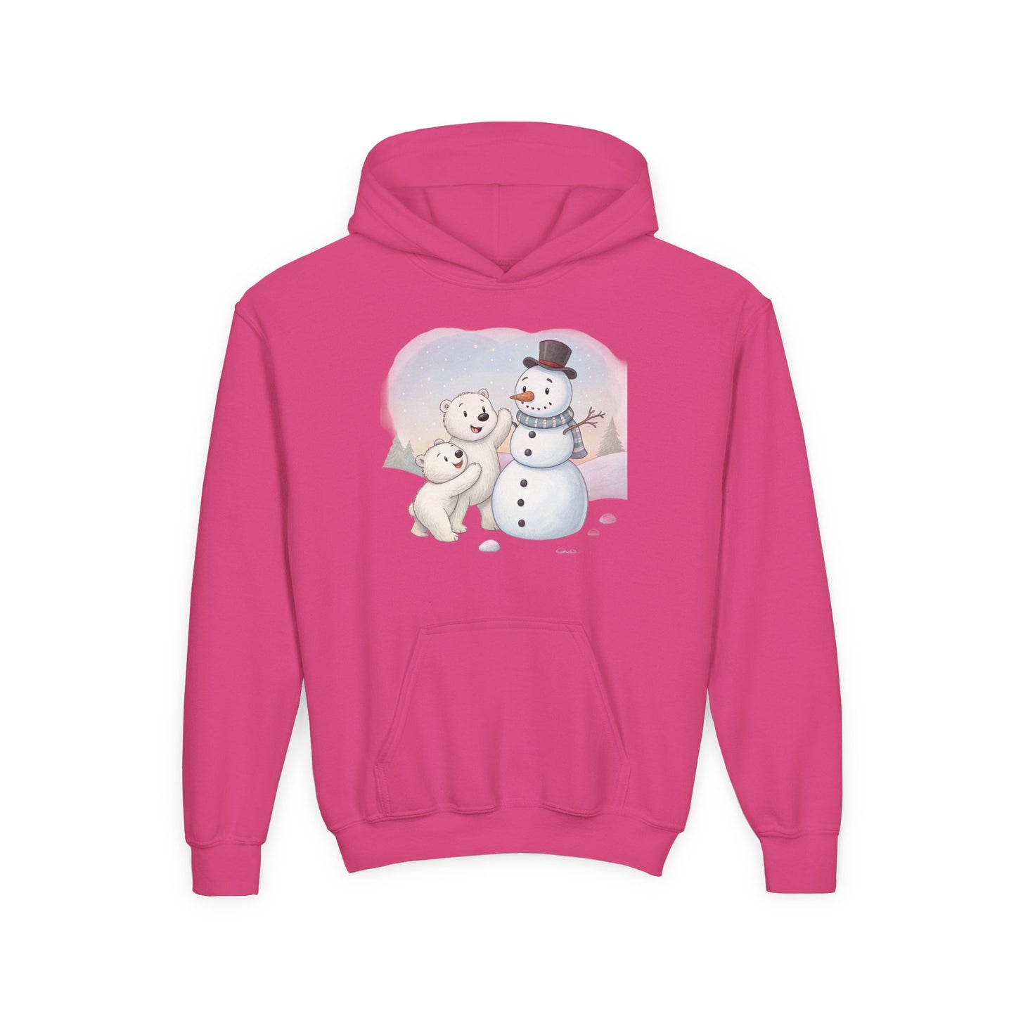 Kids Snowman Hoodie – Cute Polar Bear & Snowman Winter Sweatshirt