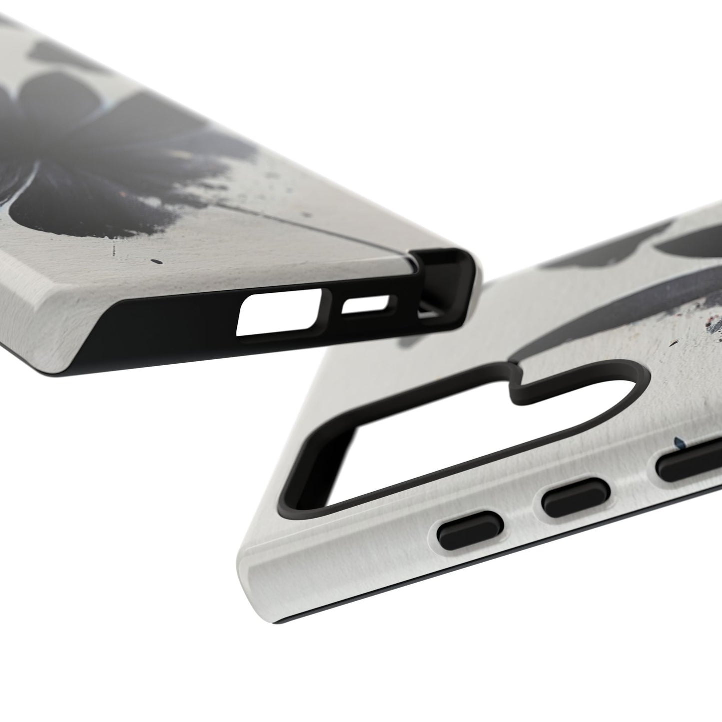 Monochrome Floral Tough Phone Case — Black Ink Flower Protective Cover