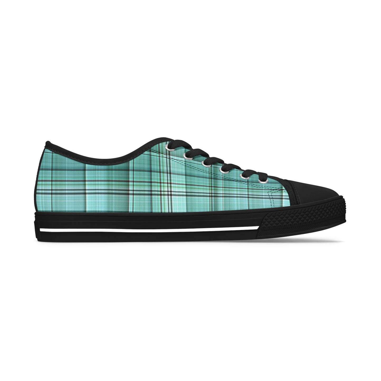 Teal Plaid Women's Low Top Sneakers — Casual Retro Style for Everyday Wear