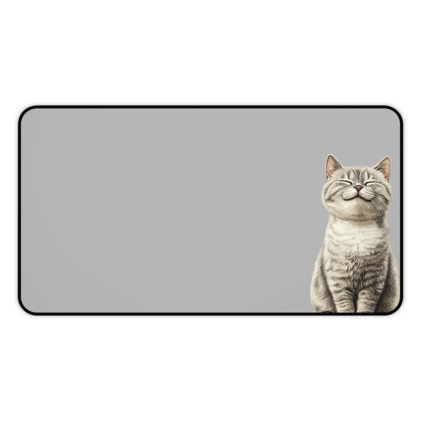 Smiling Cat Desk Mat — Cute Grey Mousepad for Home Office & Gamers