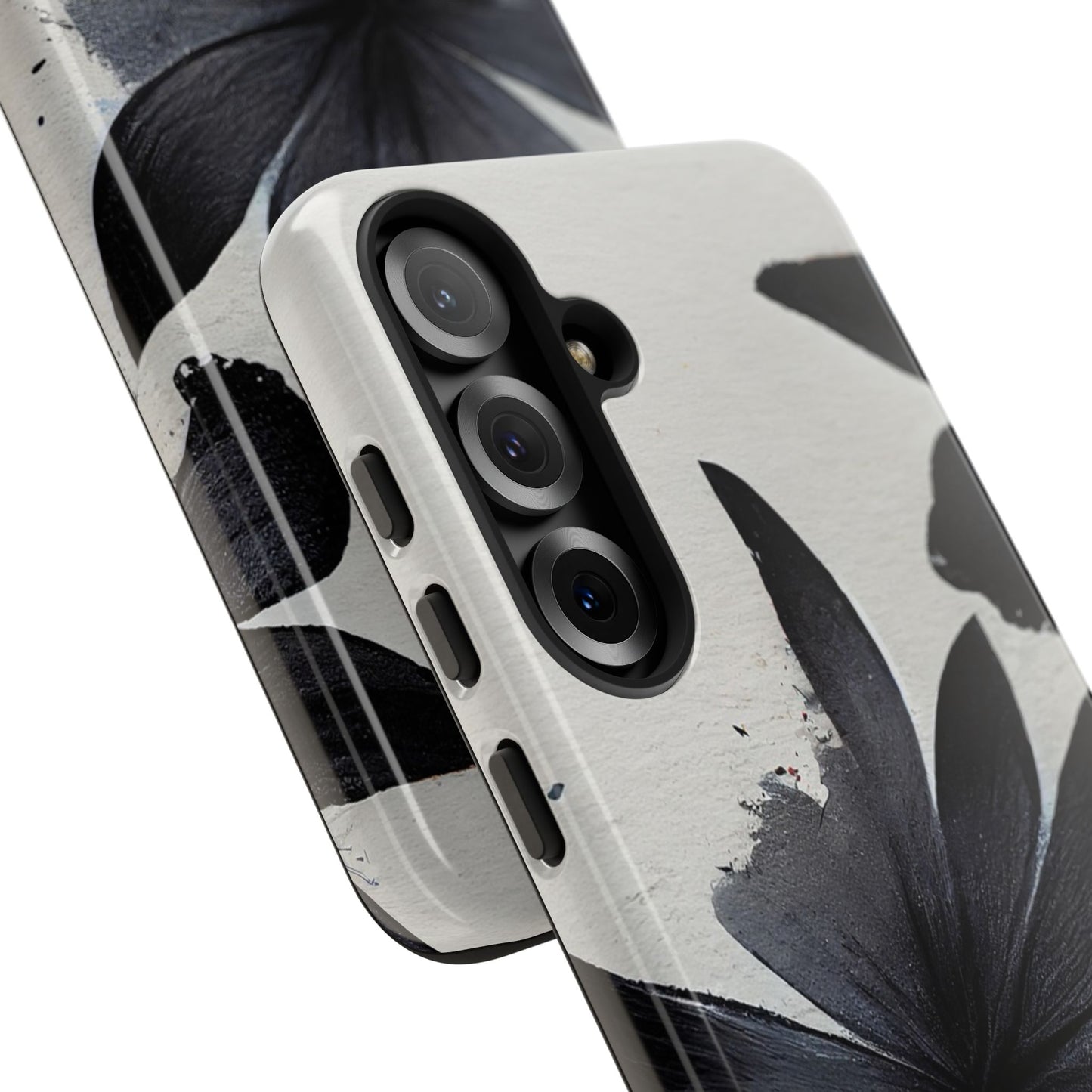 Monochrome Floral Tough Phone Case — Black Ink Flower Protective Cover