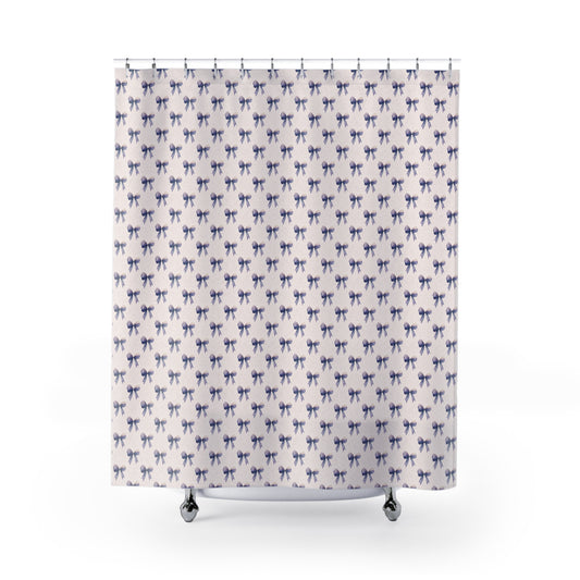 Blue Watercolor Bow Shower Curtain — Feminine Floral Accent for Bathroom Decor