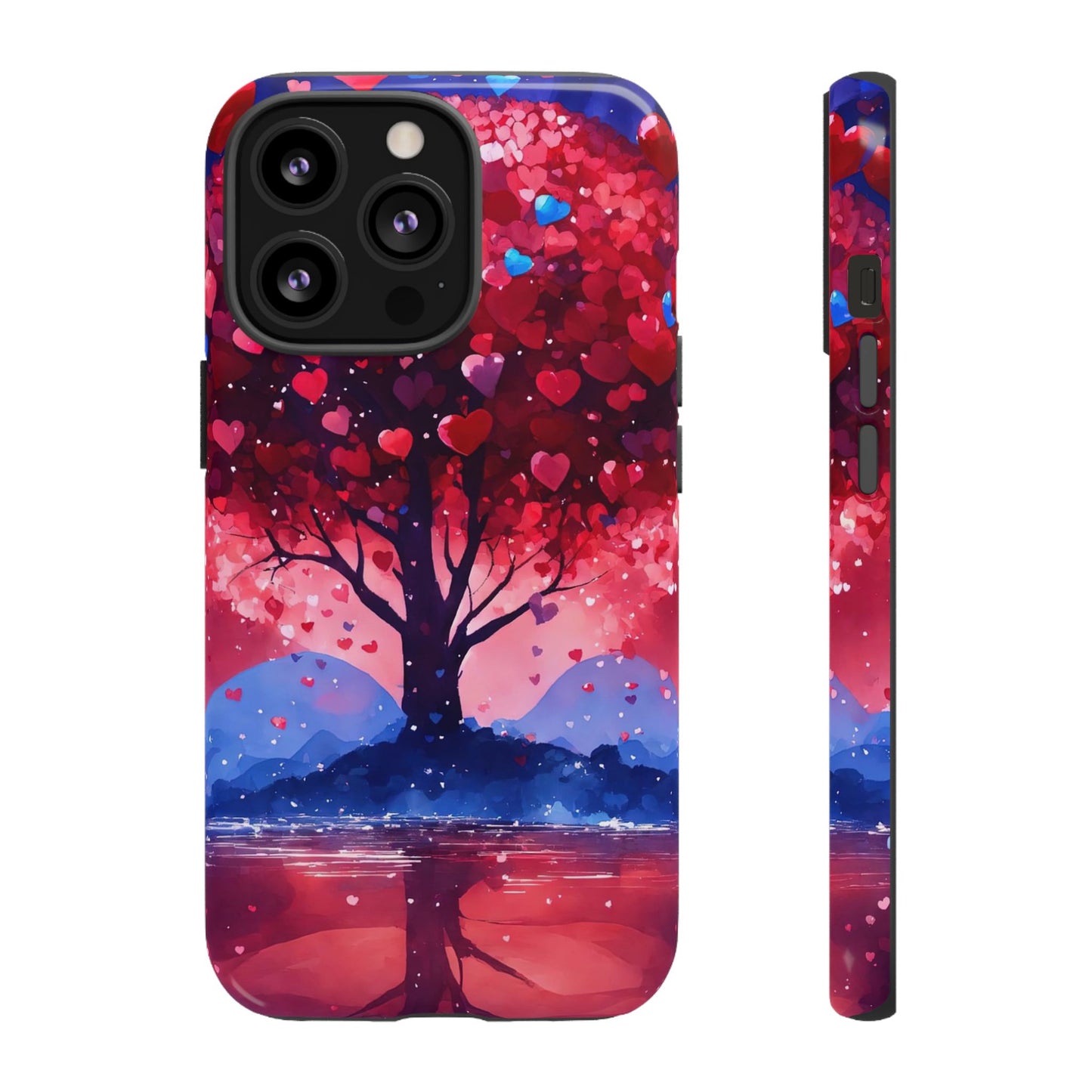 Heart Tree Phone Case — Romantic Red & Blue Protective Tough Case