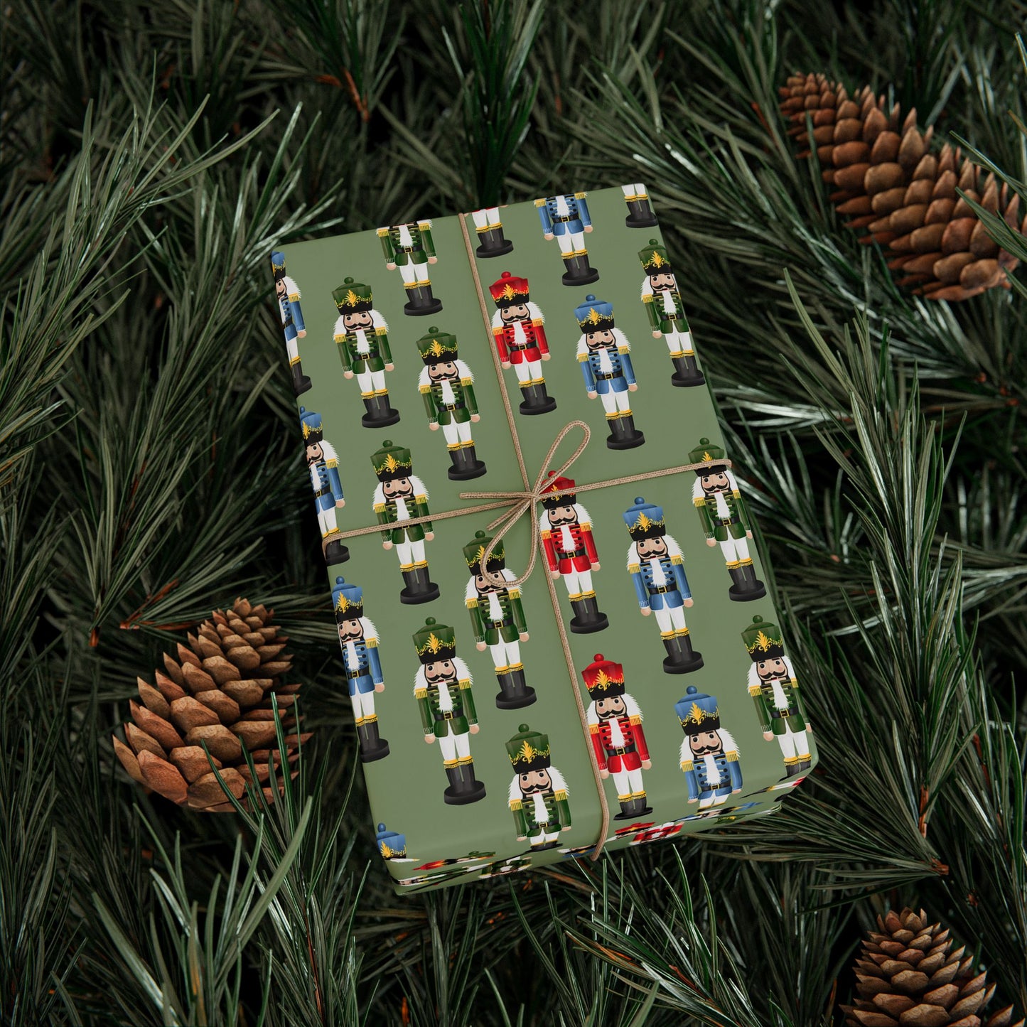 Nutcracker Pattern Wrapping Paper Roll — Festive Green Holiday Gift Wrap
