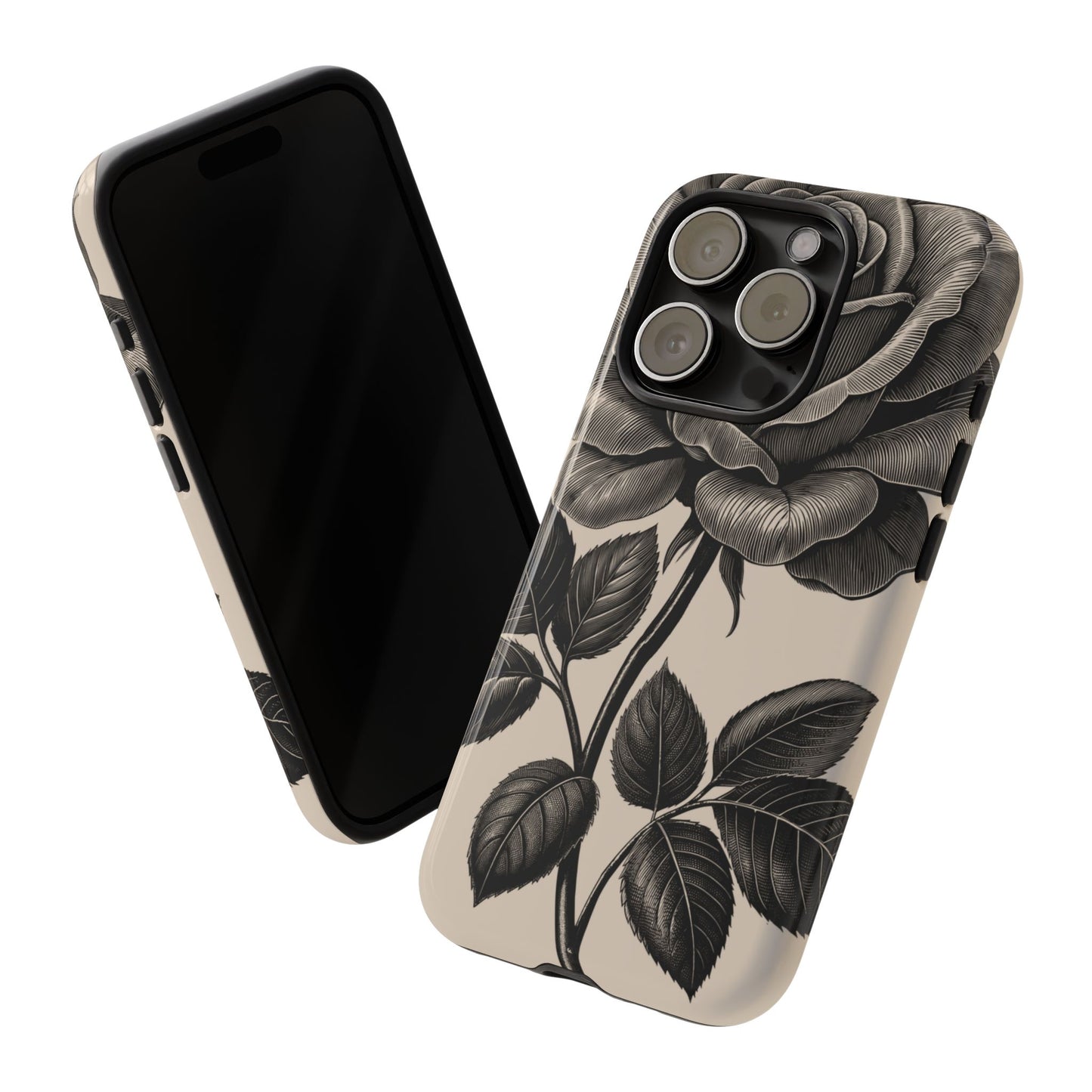 Black Rose Phone Case, Tough Cases with Floral Design, Elegant Tech Accessory, Gift for Flower Lovers, Stylish Protection