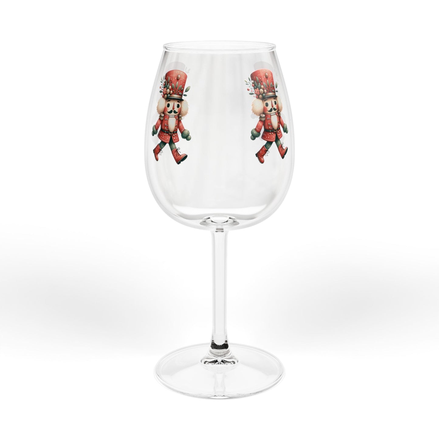 12oz Wine Glass with Festive Nutcracker Design — Holiday Christmas Stemware