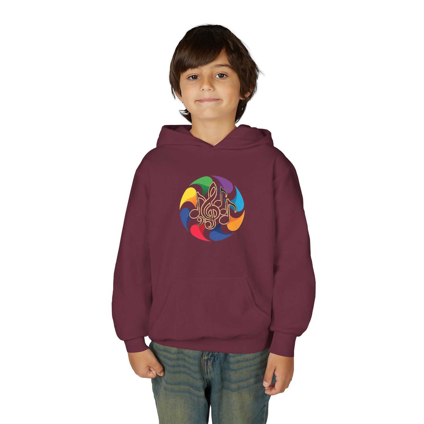 Colorful Music Treble Clef Youth Hoodie | Rainbow Note Circle