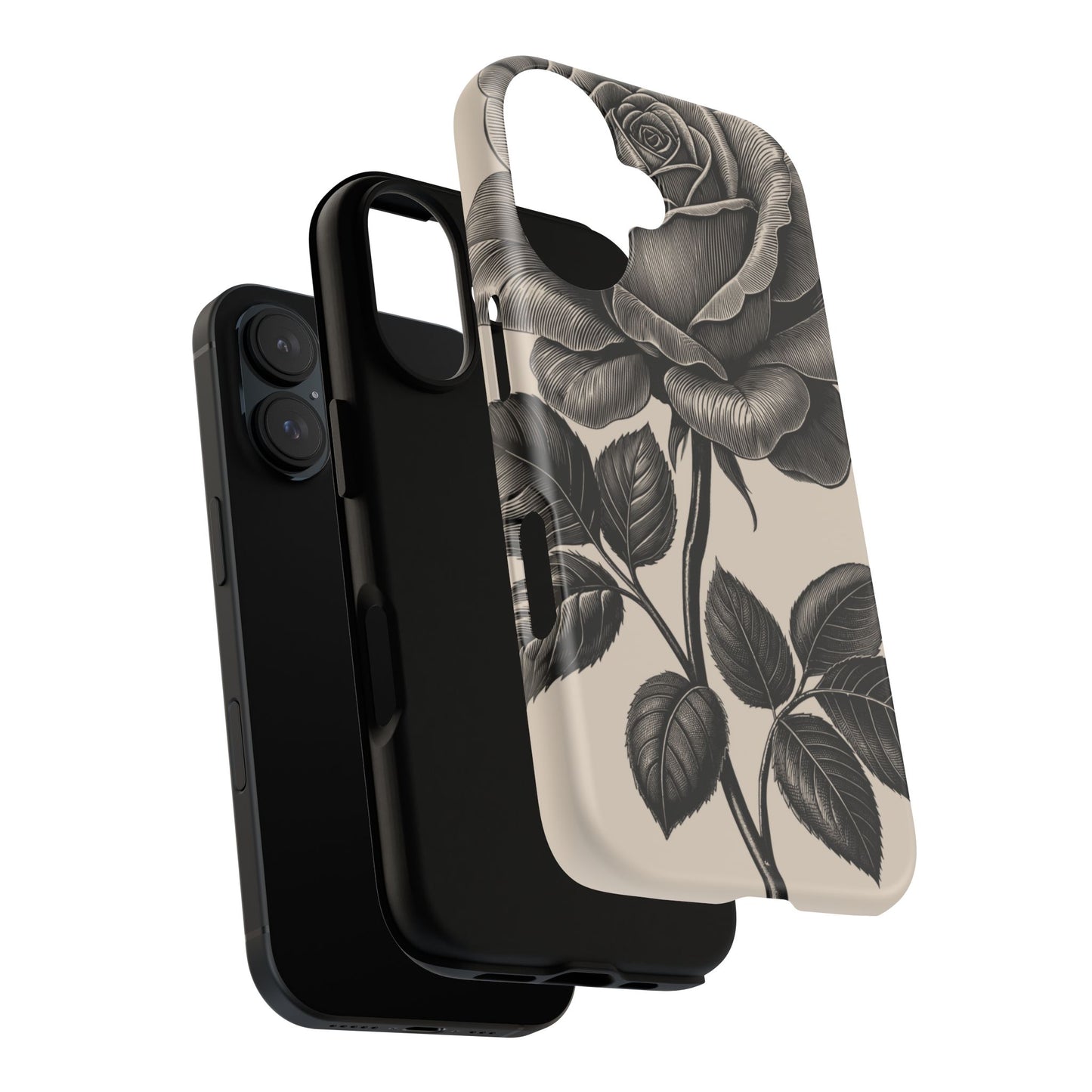 Black Rose Phone Case, Tough Cases with Floral Design, Elegant Tech Accessory, Gift for Flower Lovers, Stylish Protection