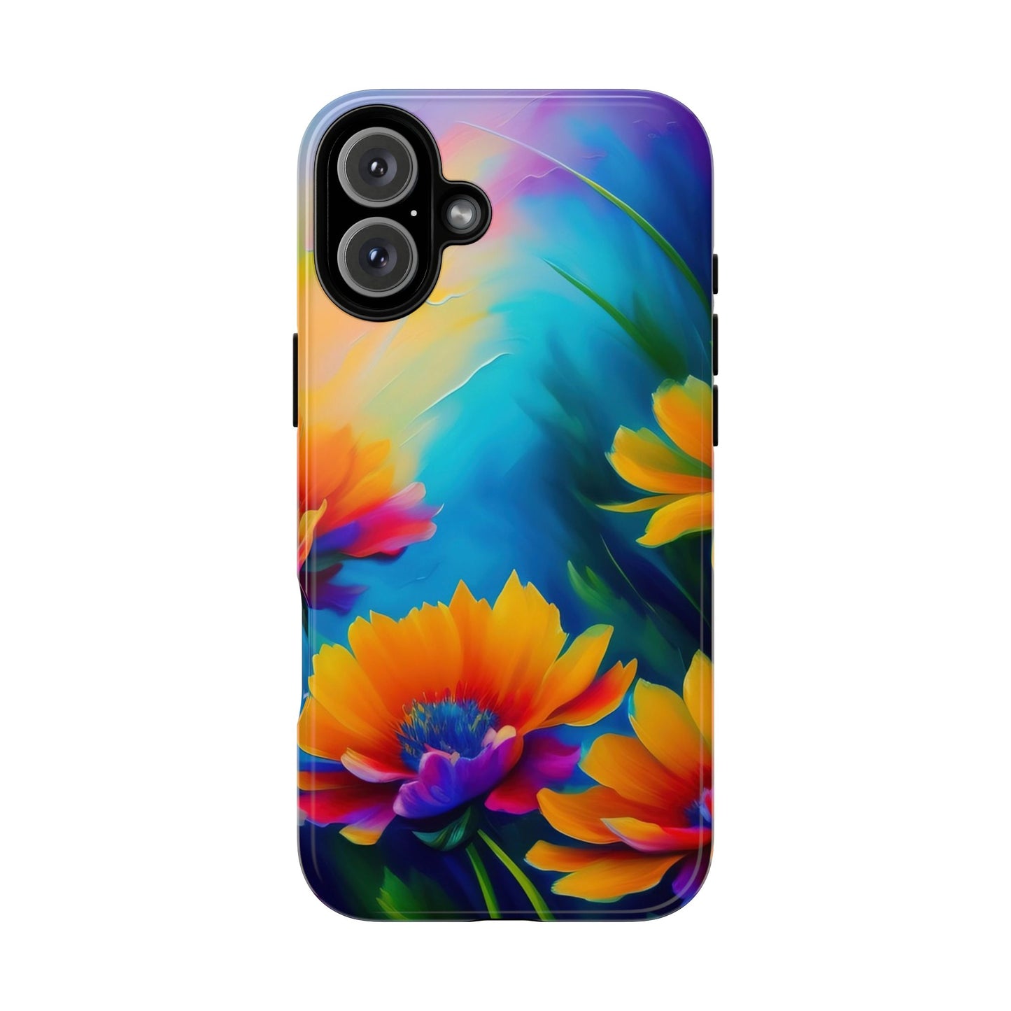 Floral Sunset Tough Phone Case — Vibrant Watercolor Flowers Protective Cover