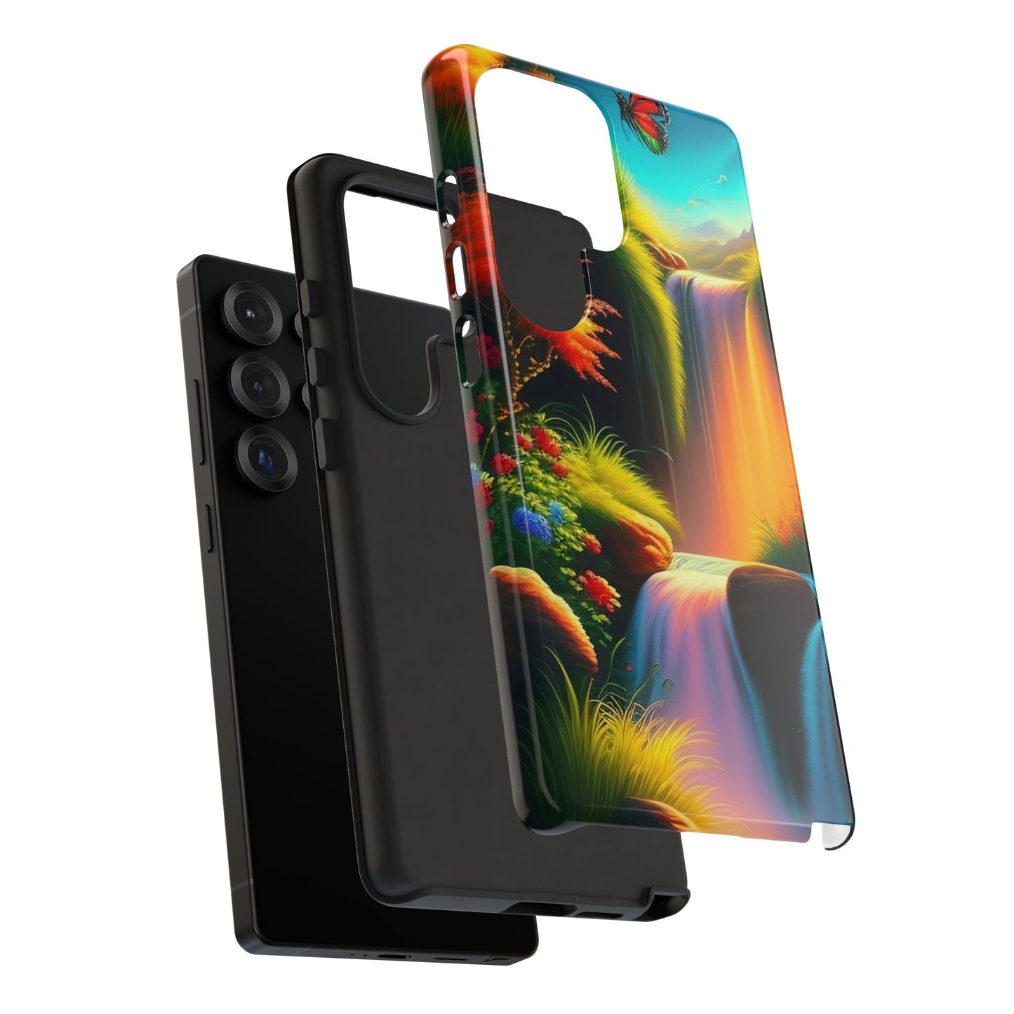 Phone Case - Vibrant Waterfall Landscape with Butterfly | Colorful Nature Protective Case