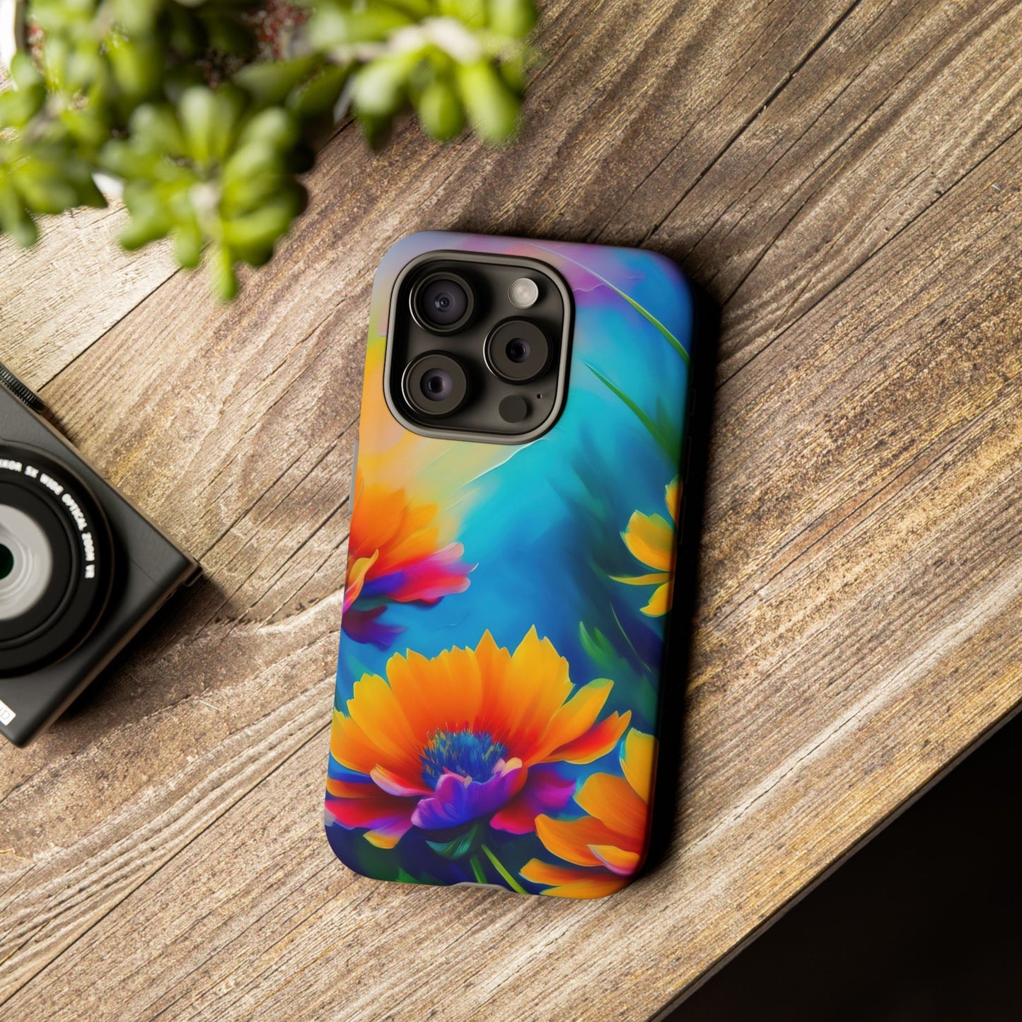 Floral Burst Tough Phone Case — Vibrant Watercolor Flowers Protective Cover