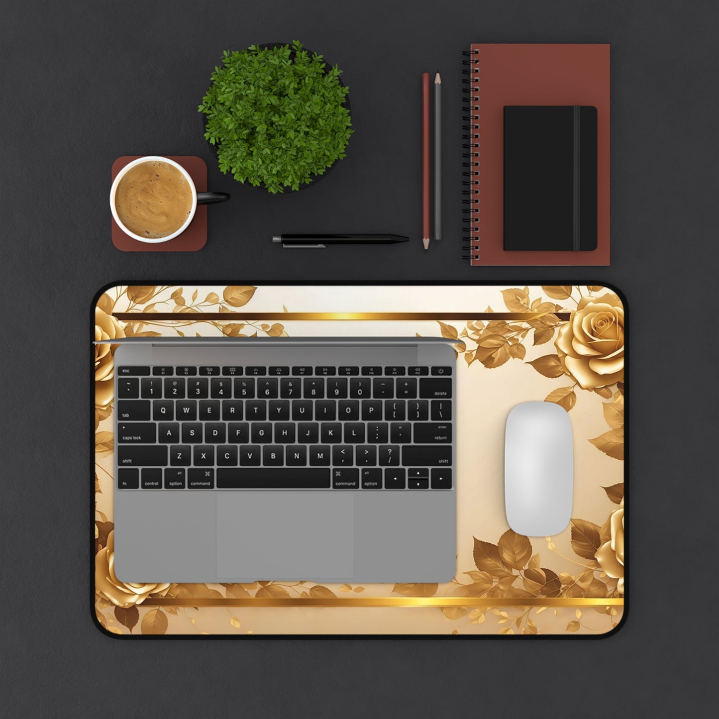 Gold Floral Desk Mat — Customizable Elegant Mouse Pad with "Print it your way" Design