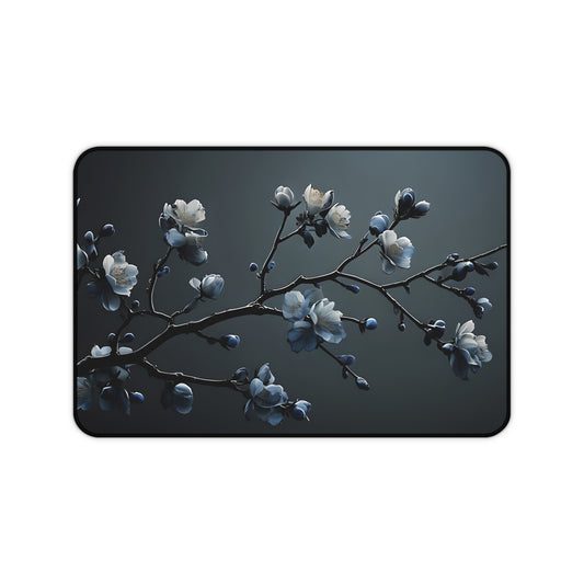 Floral Branch Desk Mat — Dark Blue Cherry Blossom Mouse Pad