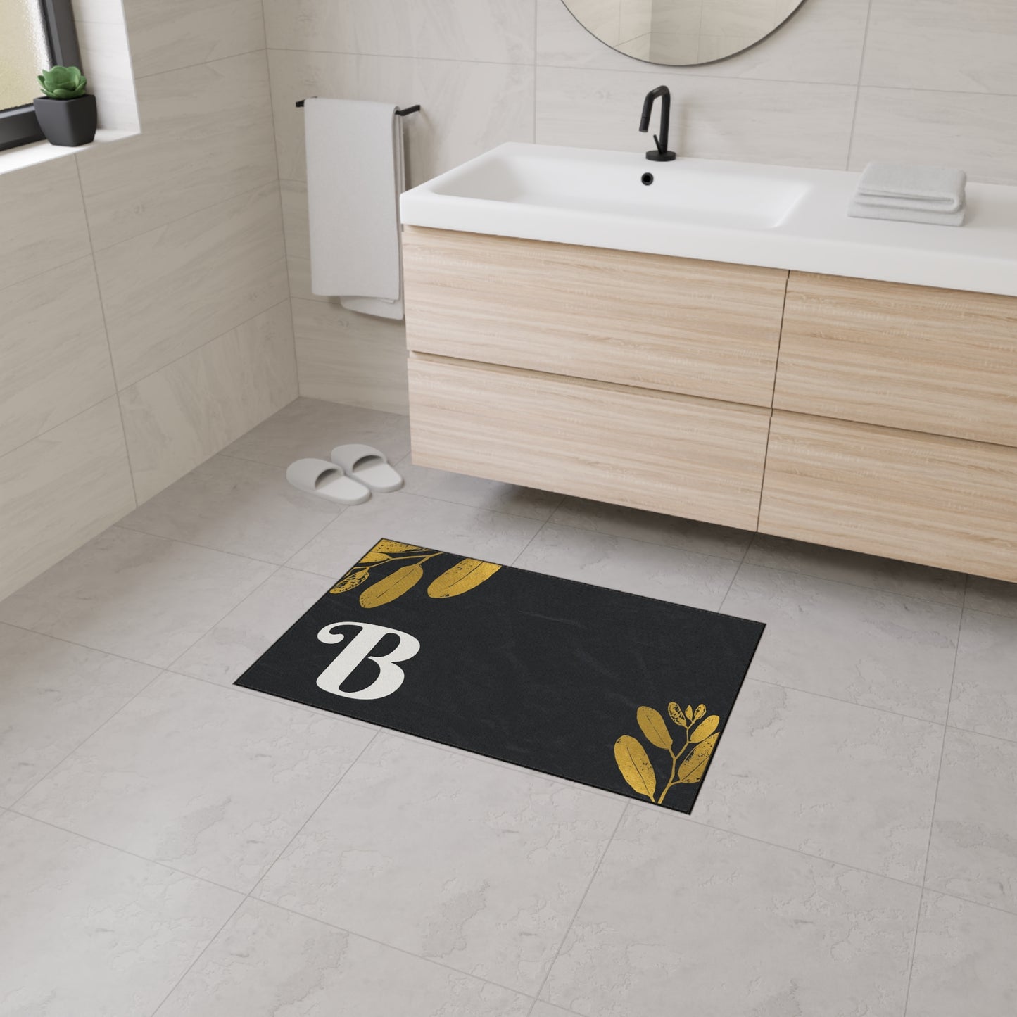 Monogram B Heavy Duty Floor Mat — Black & Gold Botanical Doormat