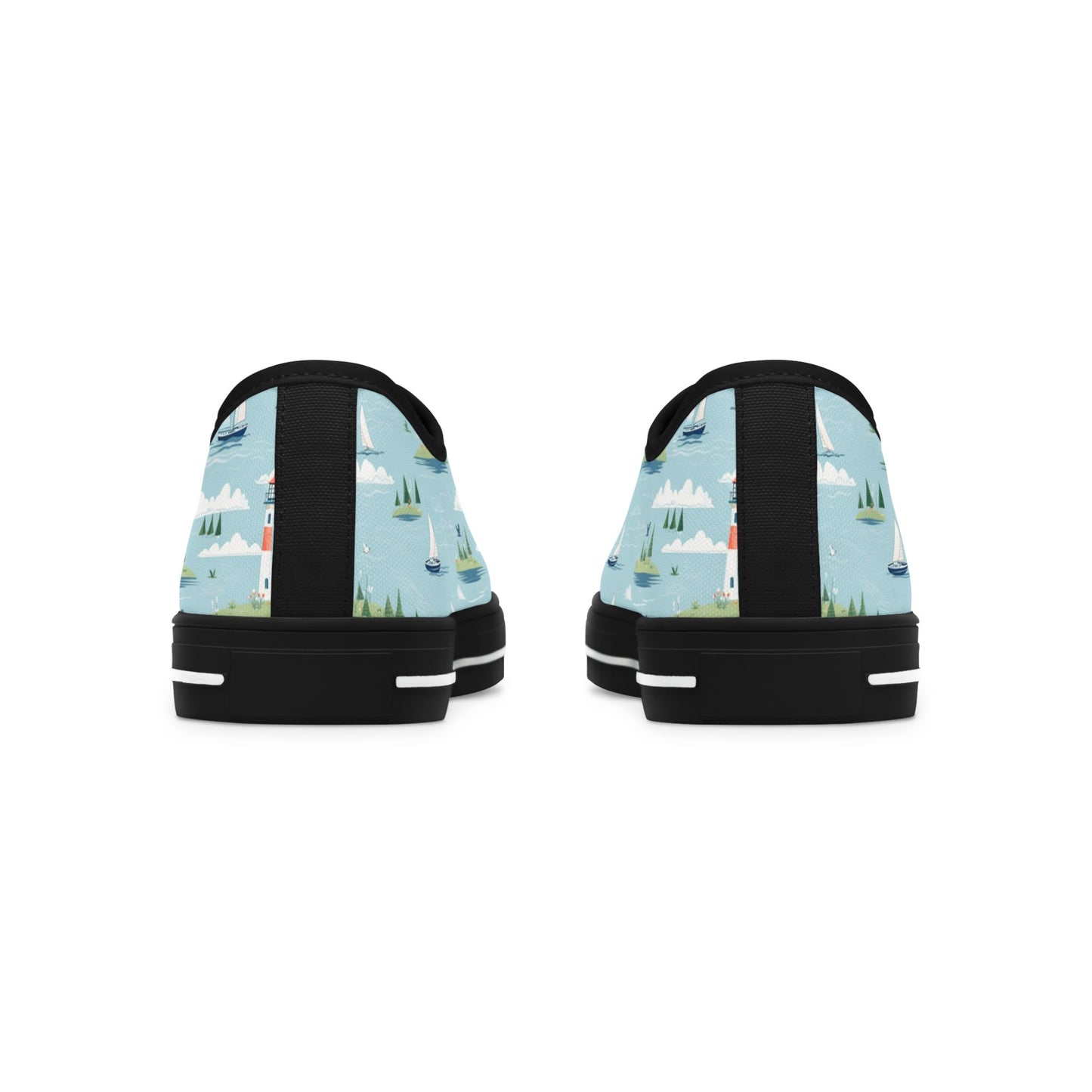 Low Top Sneakers — Nautical Lighthouse Pattern, Cute Coastal Women’s Casual Shoes