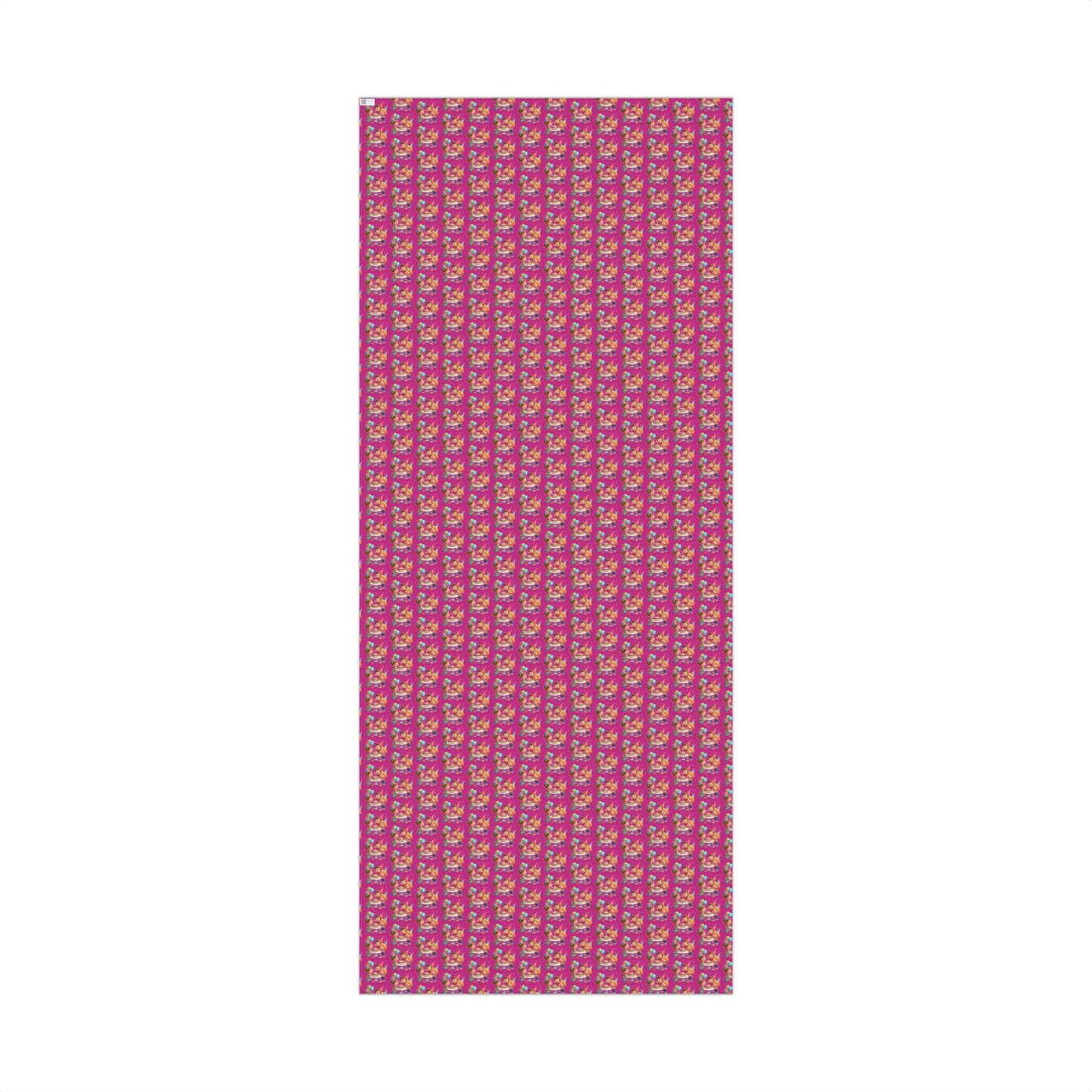 Gift Wrap Paper - Vintage Party Cats with Balloons Pattern (Bright Pink)