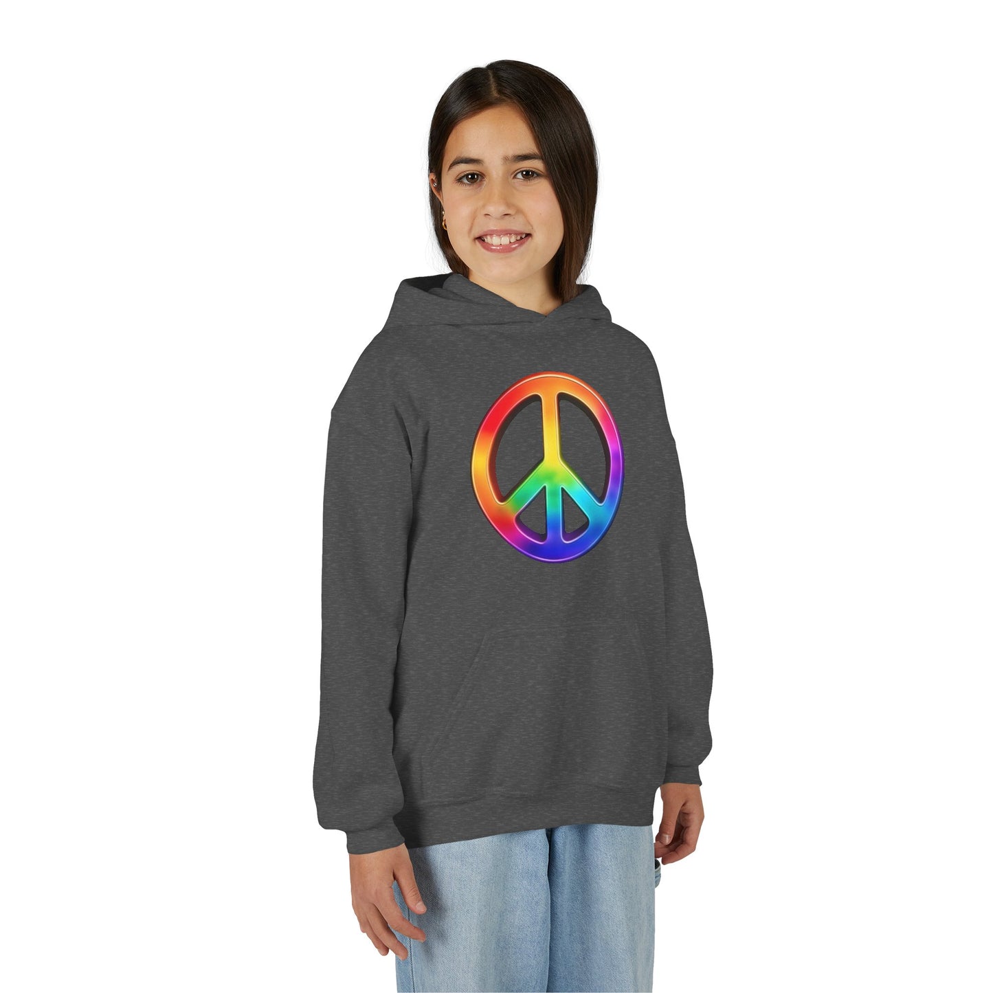 Youth Hoodie — Rainbow Peace Sign Pullover