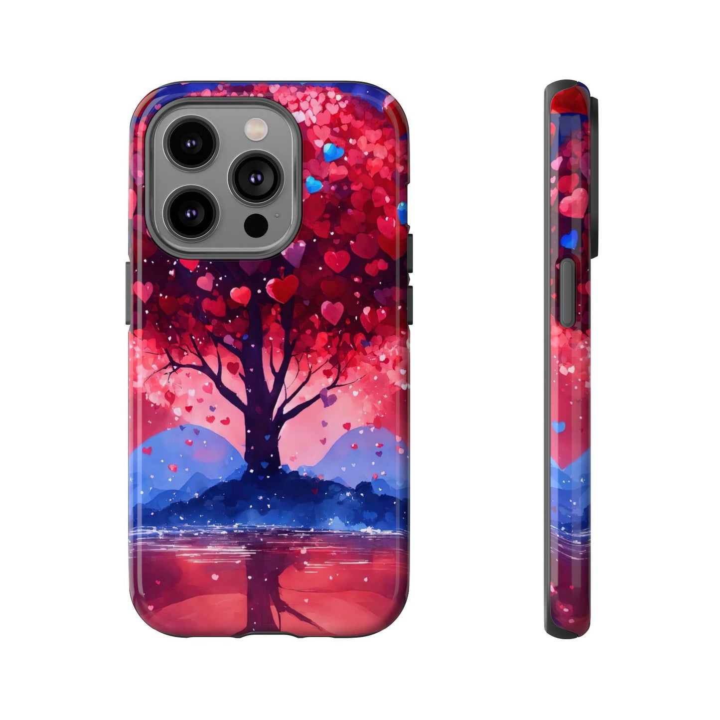 Heart Tree Phone Case — Romantic Red & Blue Protective Tough Case