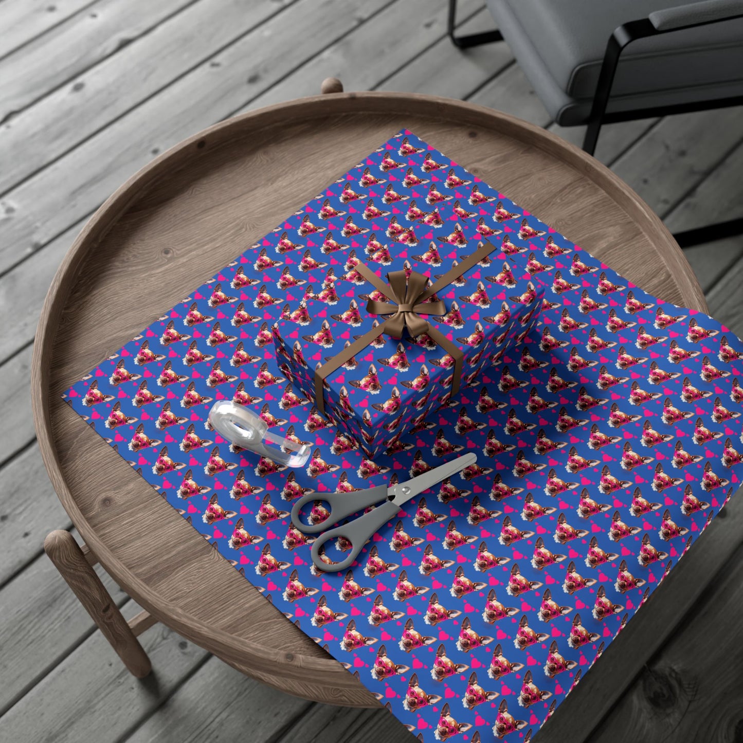 Blue Chihuahua Heart Pattern Gift Wrap Paper — Cute Dog Wrapping Sheets for Pet Lovers