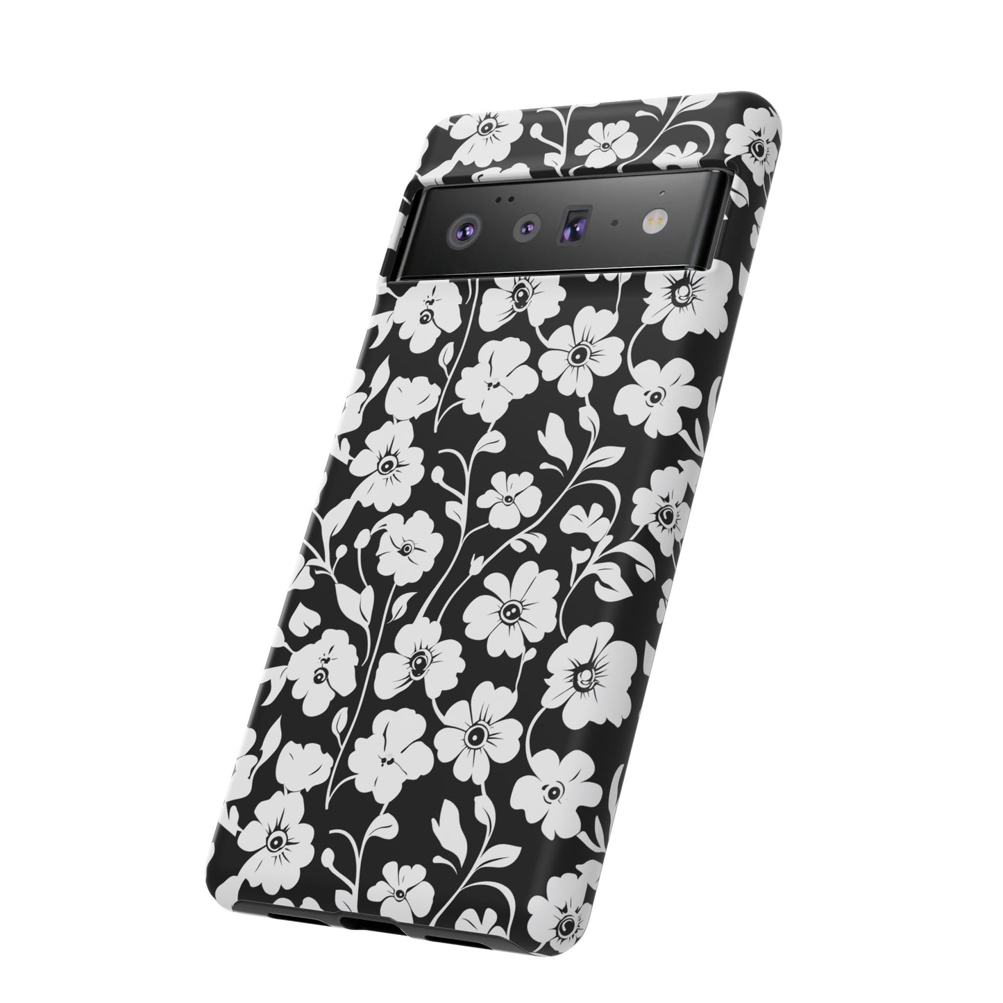 Floral Noir Tough Phone Case — Black & White Flower Protective Cover
