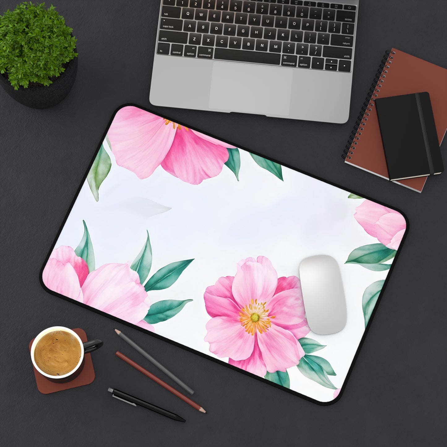 Pink Floral Desk Mat — Blossom Mouse Pad for Desk Decor