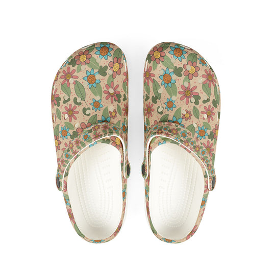 Floral Garden EVA Clogs — Retro Flower Print Foam Slip‑Ons
