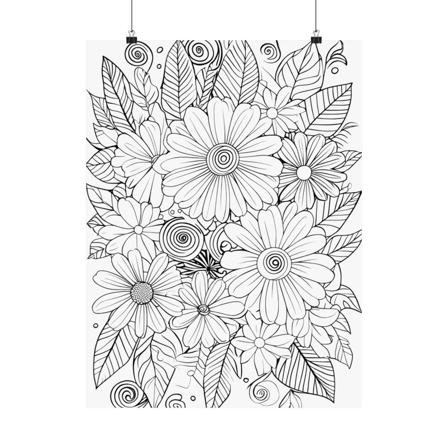 DIY Botanical Doodle Poster — Black & White Floral Coloring Art Print