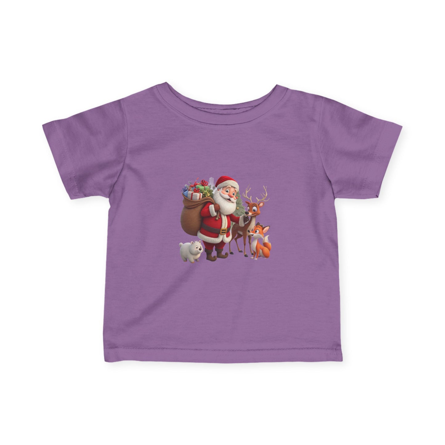Infant Tee — Cute Santa with Reindeer Christmas Holiday Shirt for Babies