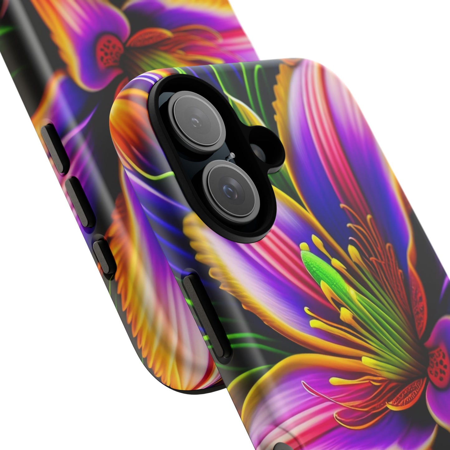 Floral Neon Tough Phone Case — Vivid Purple & Orange Lily Protective Cover