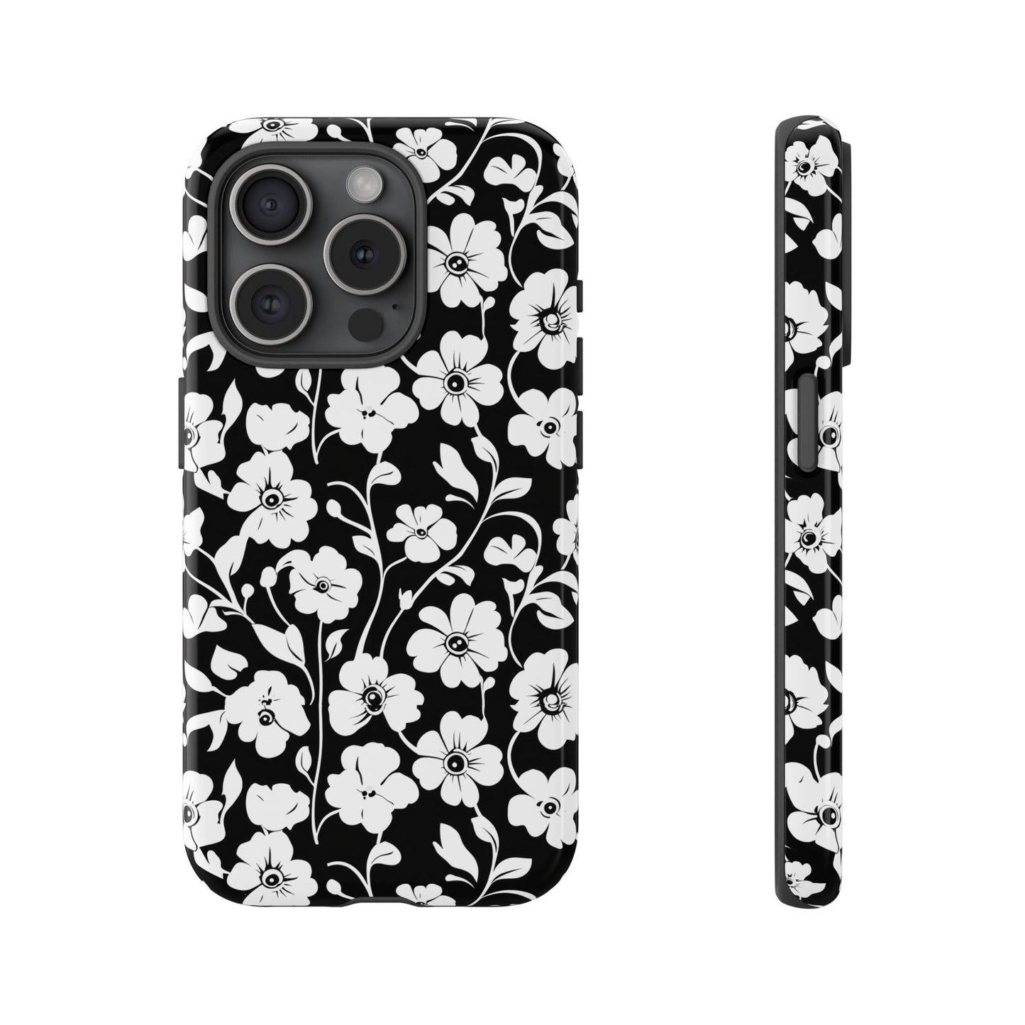 Floral Noir Tough Phone Case — Black & White Flower Protective Cover