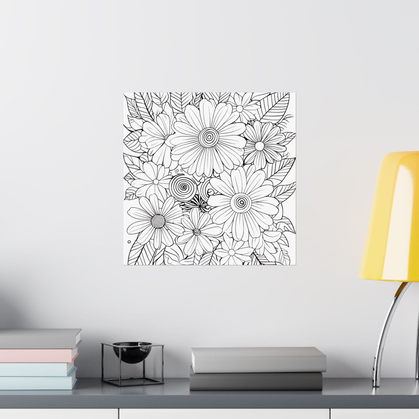 DIY Botanical Doodle Poster — Black & White Floral Coloring Art Print