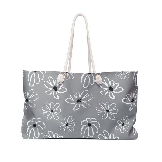 Gray Daisy Weekender Bag — Floral Travel Tote