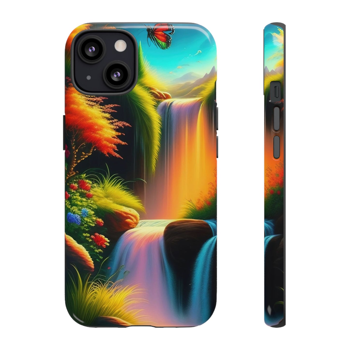 Phone Case - Vibrant Waterfall Landscape with Butterfly | Colorful Nature Protective Case