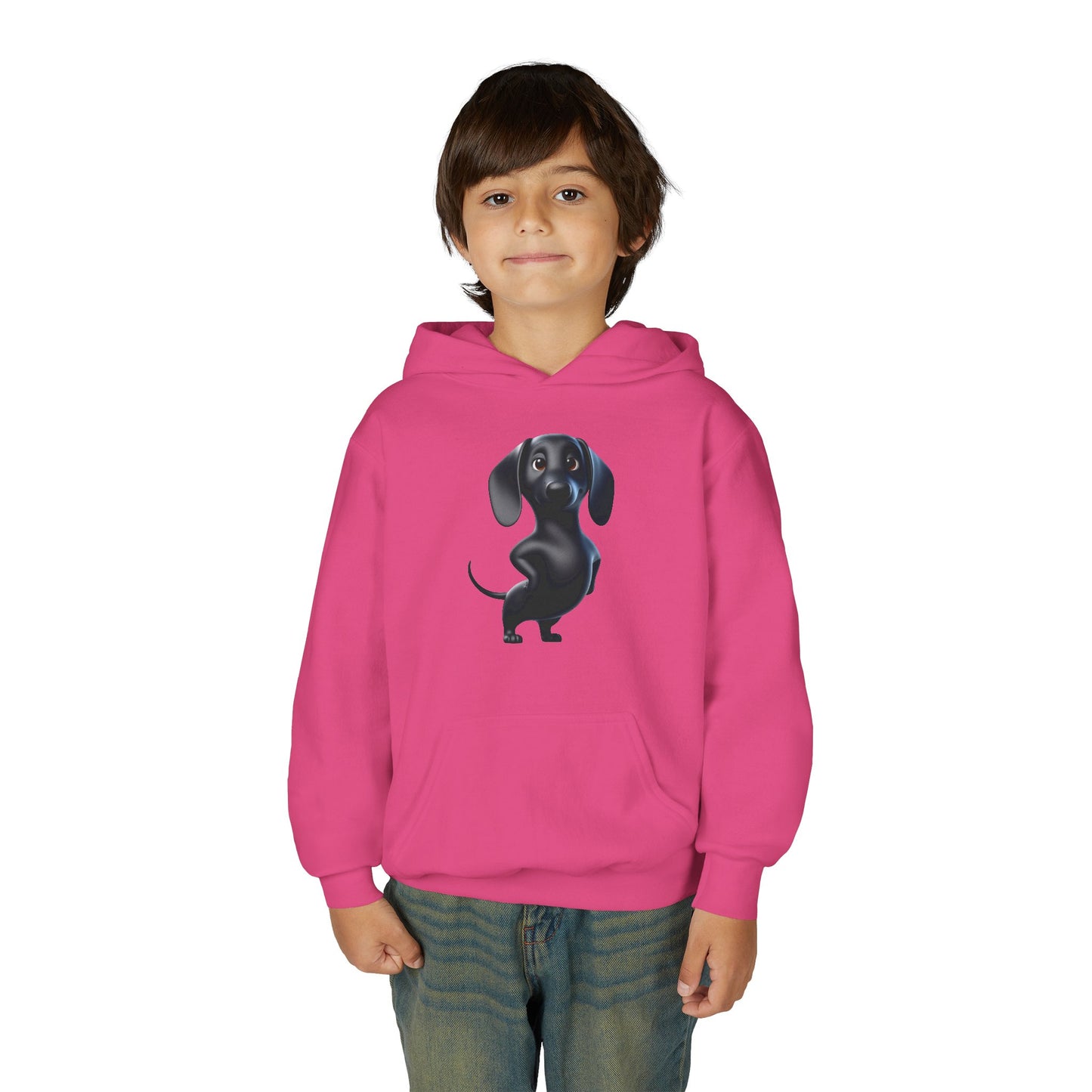 Youth Hoodie — Cute Black Dachshund Graphic