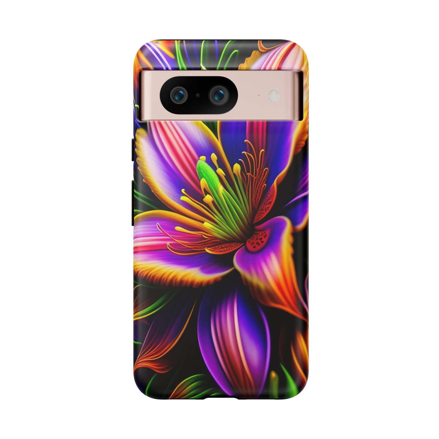 Floral Neon Tough Phone Case — Vivid Purple & Orange Lily Protective Cover