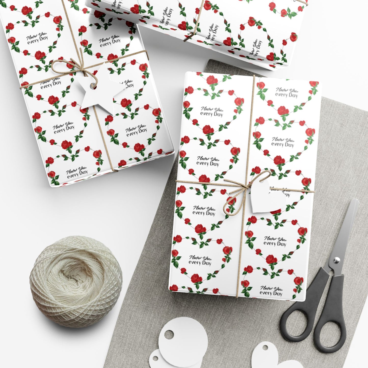 Floral Heart Gift Wrap Paper – 'Mother, Love, Happy Day' Rose Pattern Wrapping Paper (Holiday & Mother's Day)