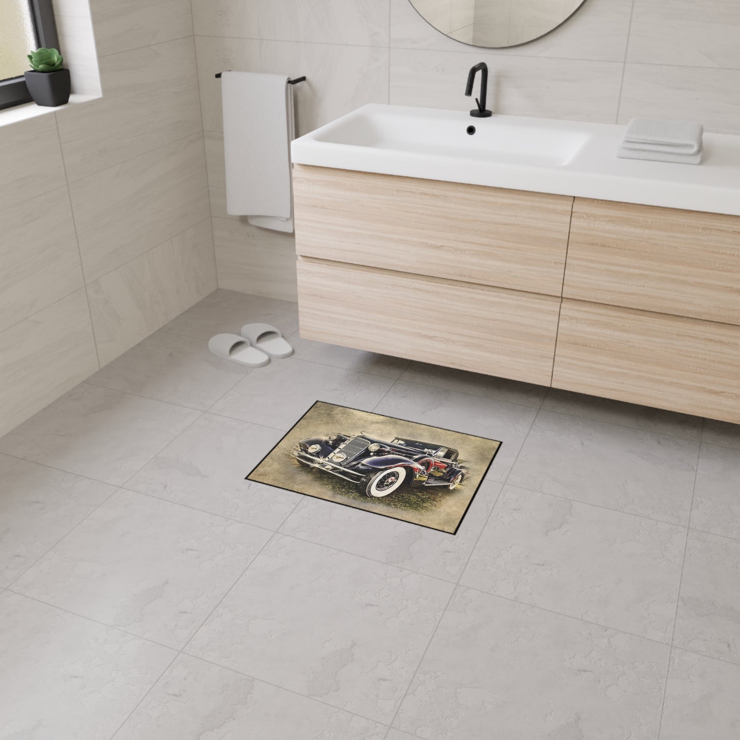 Vintage Classic Car Floor Mat — Retro Antique Auto Garage Rug