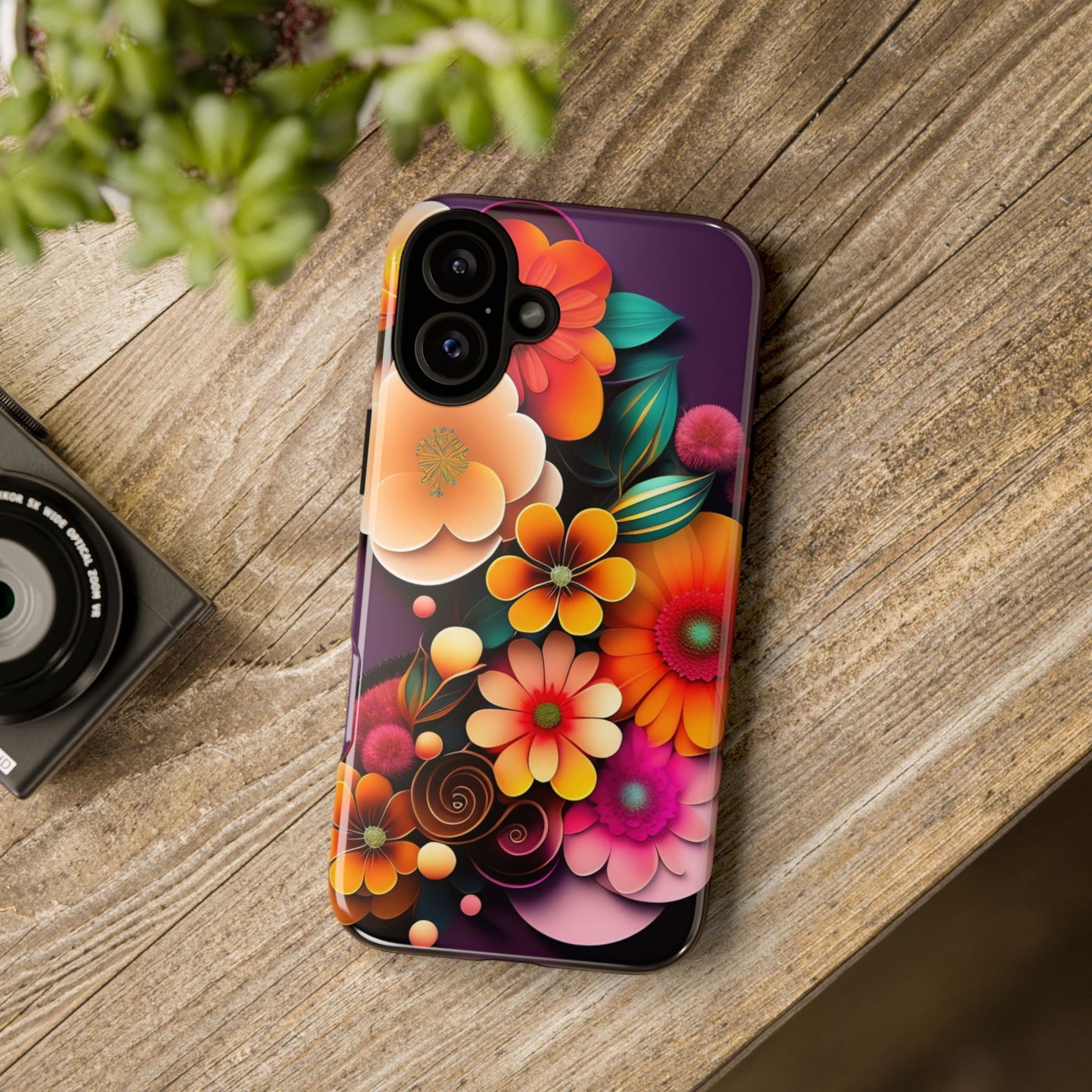 Floral Burst Tough Phone Case — Colorful Retro Flowers Protective Cover