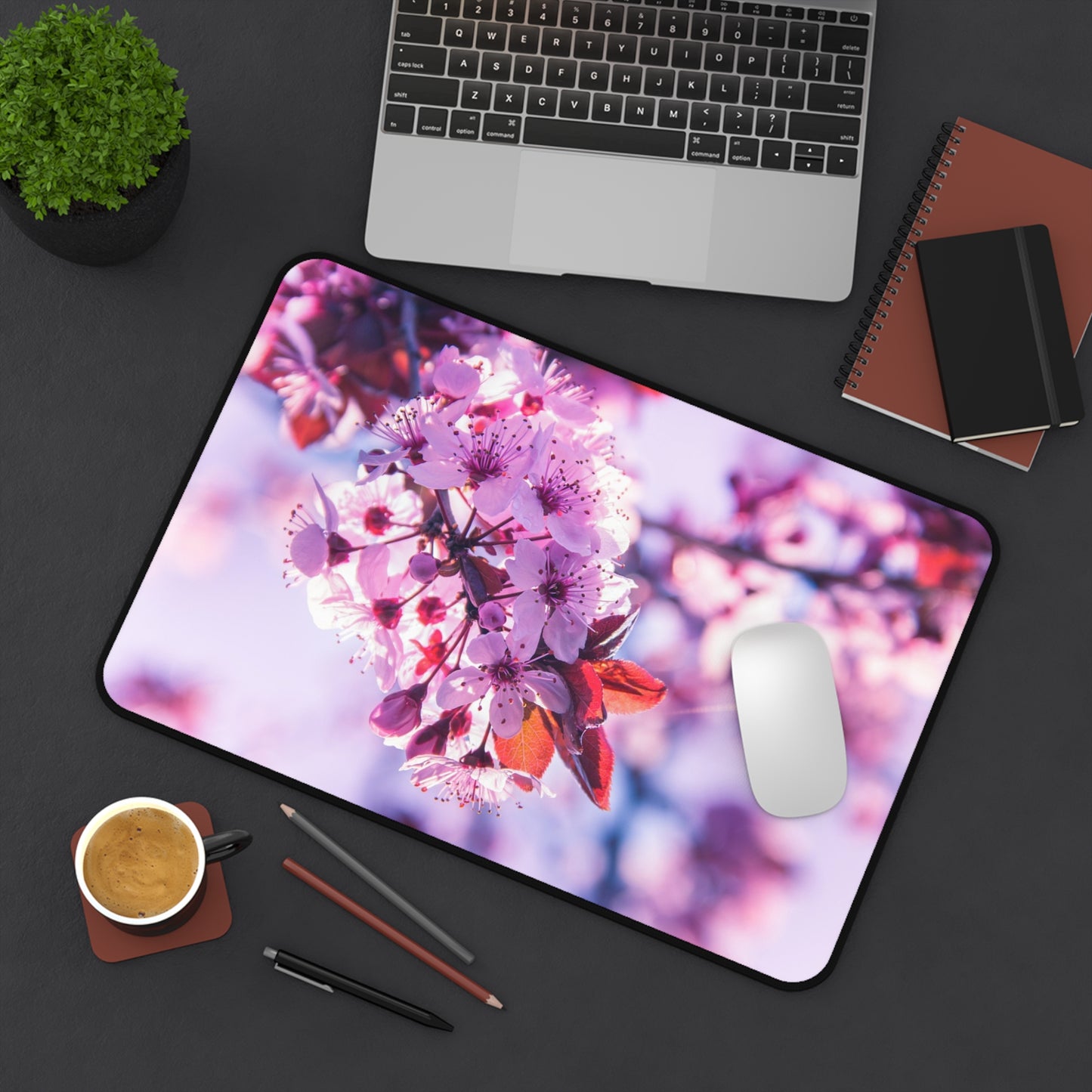 Floral Desk Mat - Elegant Mouse Pad, Office Decor, Gift for Her, Blooming Cherry Blossoms Design, Workstation Accessory, Spring Vibes