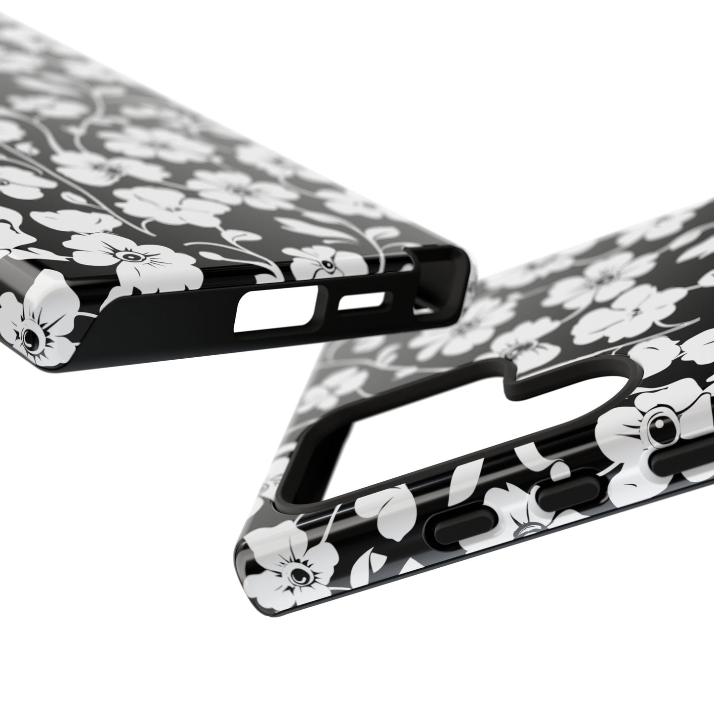 Floral Noir Tough Phone Case — Black & White Flower Protective Cover