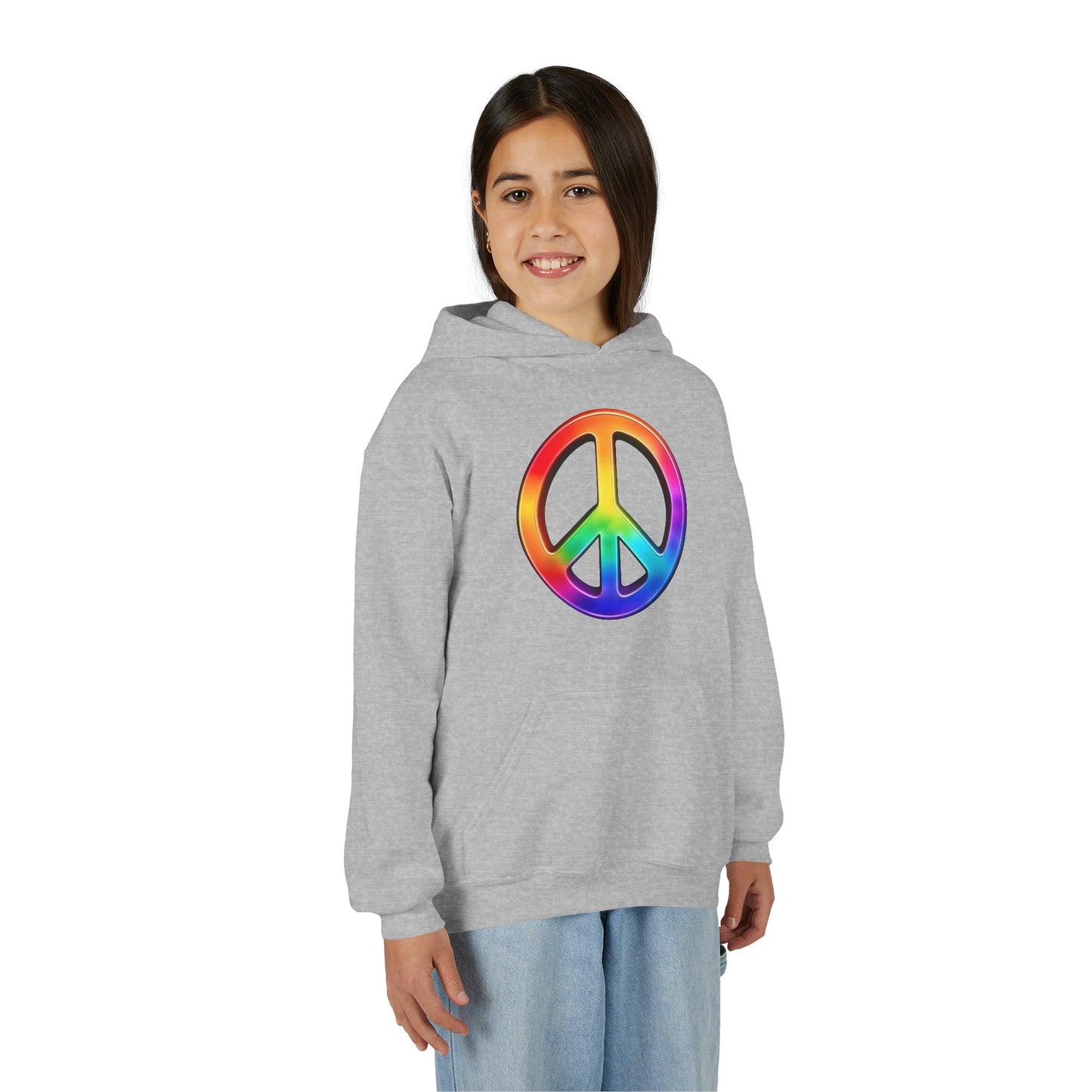 Youth Hoodie — Rainbow Peace Sign Pullover