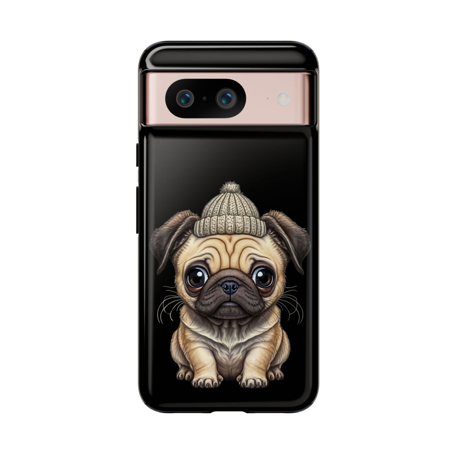 Pug Phone Case – Cute Pug Puppy Illustration on Black Tough Case