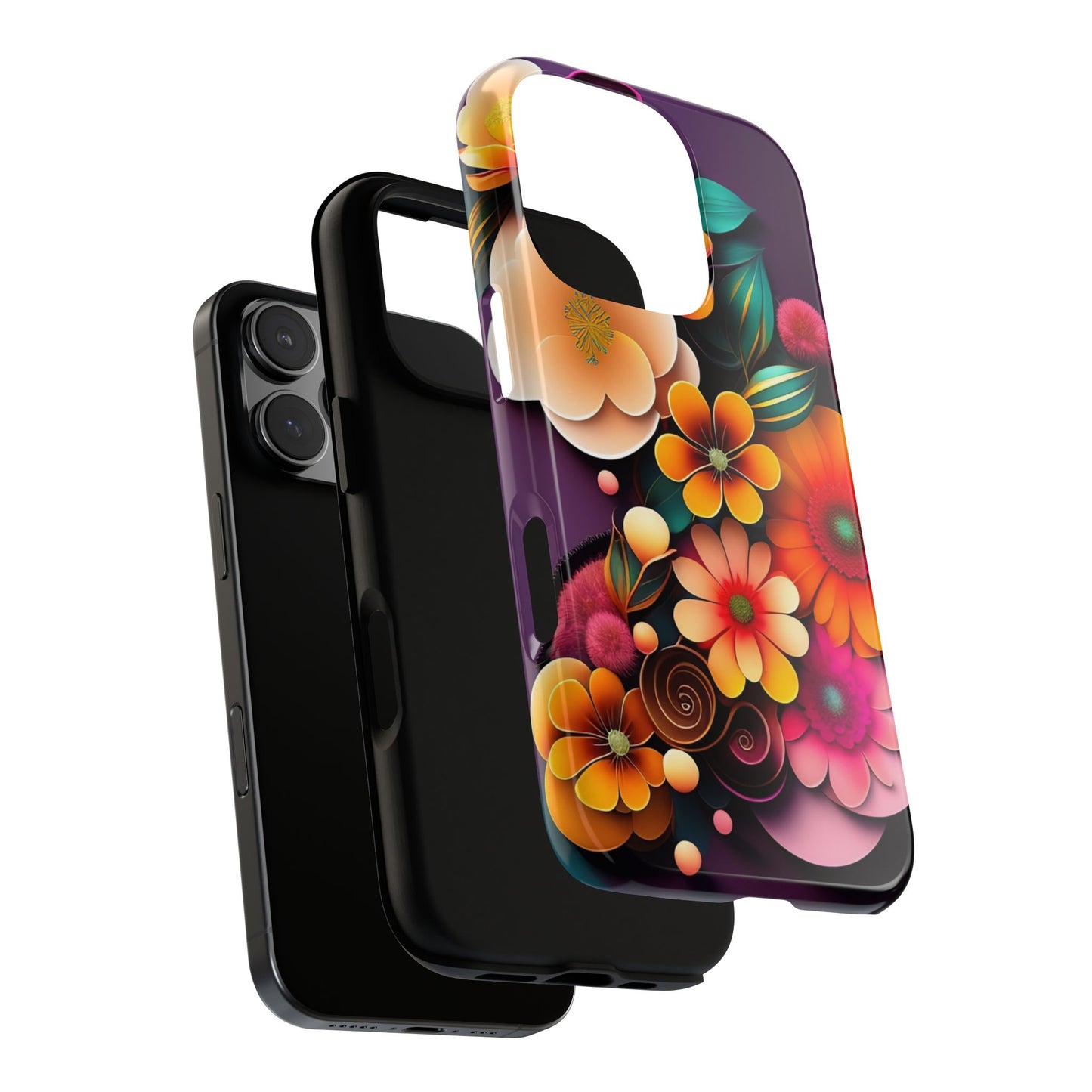 Floral Burst Tough Phone Case — Colorful Retro Flowers Protective Cover