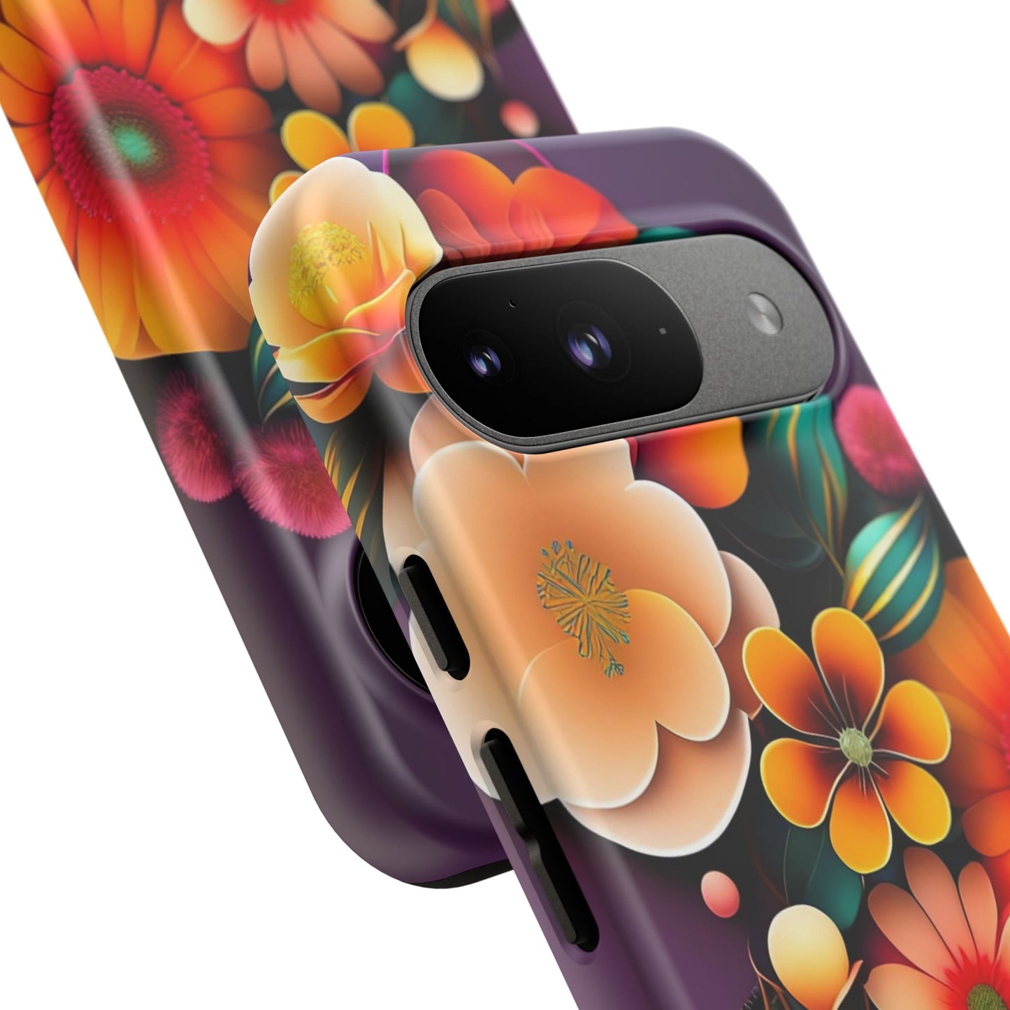 Floral Burst Tough Phone Case — Colorful Retro Flowers Protective Cover
