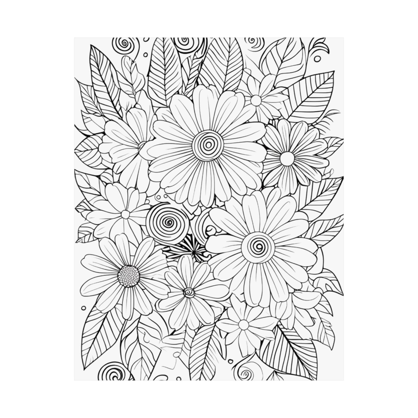 DIY Botanical Doodle Poster — Black & White Floral Coloring Art Print