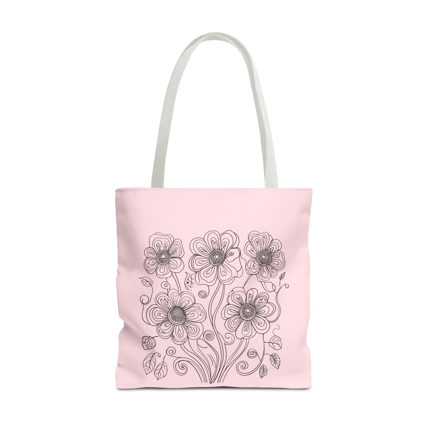 Floral Doodle Pink Tote Bag — Hand-Drawn Flower Design